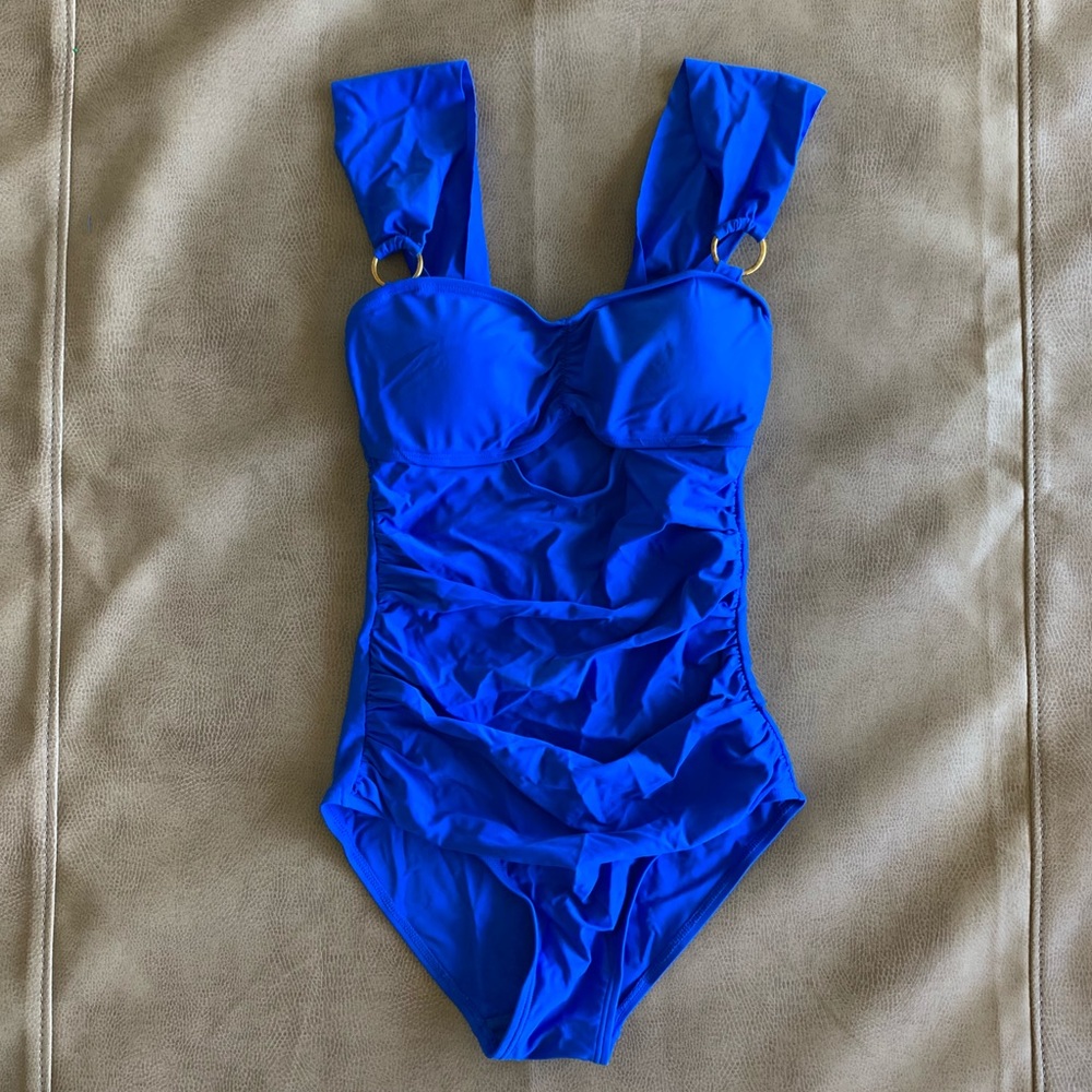 Apollo Swimwear Blue Gold One Piece Swimsuit Sz. M
